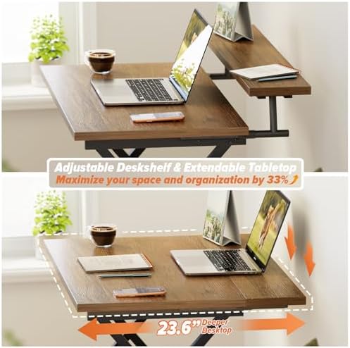 WOHOMO Folding Computer Desk with Monitor Stand, Adjustable Height, Walnut - Image 6