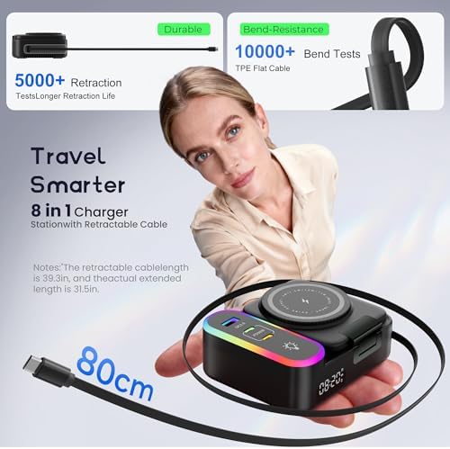 8-in-1 Foldable Wireless Charging Station for Apple Devices with Clock, 65W - Image 2