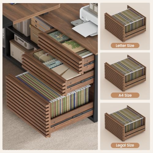 78.7" Executive Desk, Home Office Desk with File Drawers & Storage Shelves - Image 6
