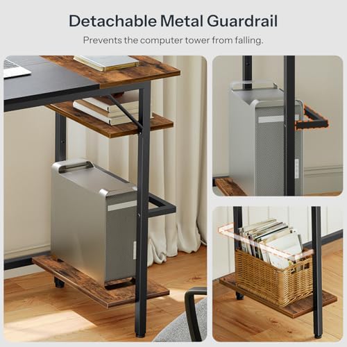 HOOBRO Small Computer Desk, 35.4 Inch Home Office Desk with Power Outlet, Writing Desk with 2 Shelves, Modern Small Desk for Home Office, Study, Easy to Assemble, Rustic Brown and Black BF43UDN01 - Image 5