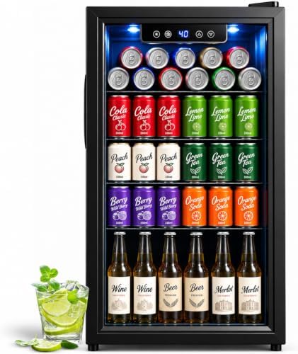 Beverage Refrigerator, 3.2 Cu.Ft Mini Fridge with Glass Door & Air Cooling, and Electronic Temperature Control for Beer, Wine, Soda, Compact Drink Fridge for Home, Office, Bar (3.2 Cu.Ft) by PLENTORA