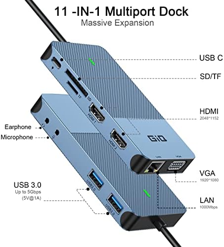 USB 3.0 Docking Station Dual Monitor,2*HDMI HUB Displaylink Dock for Laptop - Image 2