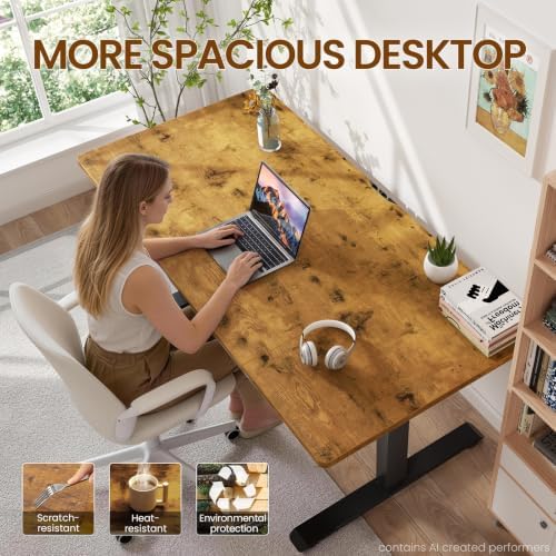 Veken 63"x28" Wider Large Standing Desk, Electric Height Adjustable, Brown - Image 5