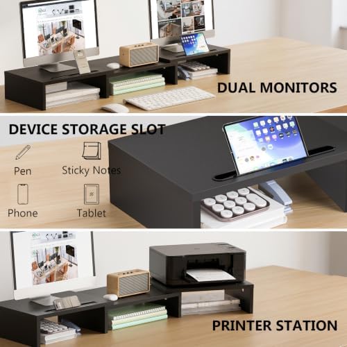 WALI Extra Long Wooden Dual Monitor Stand Riser with 2 Slots, up to 22lbs - Image 5