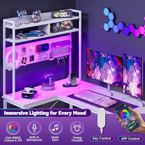 Apicizon L Shaped Gaming Desk 53" with Hutch, LED Light and Drawer - Image 4
