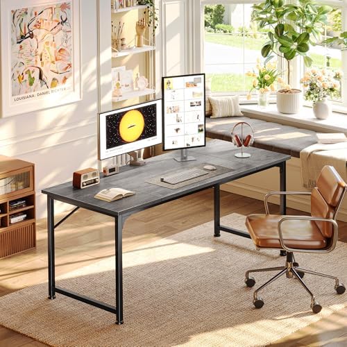 PRAISUN 55 Inch Computer Desk, Office Desk, Spacious Desktop, Grey - Image 2