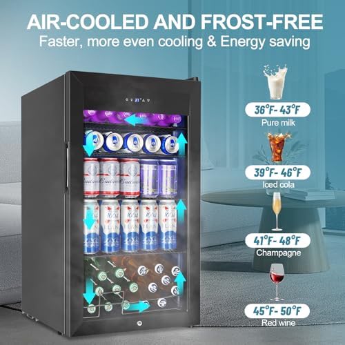Beverage Refrigerator Mini Fridge 128can 3.2Cu.Ft Glass Door Lock Dorm - Image 3