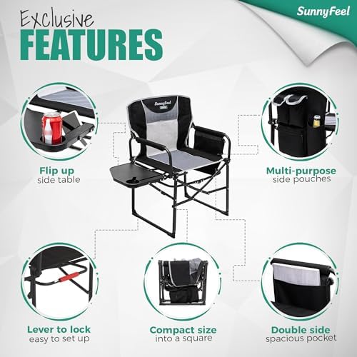 SUNNYFEEL Oversized Camping Chair Portable Directors Chairs with Side Table - Image 5