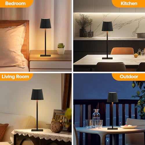 LUTEC 4 Pack Cordless Table Lamp,6000mAh Rechargeable Battery Operated Desk Lamp,Two Adjustable Heights,Waterproof, Touch Control & 3 Color Stepless Dimming for Restaurant/Bedroom/Bars/Outdoor (Black) - Image 6