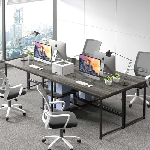 FOLUBAN Home Office Desk, Modern Computer Desk with Storage Shelf, Wood Study Writing Gaming Table for Bedroom Living Room, Industrial Dark Gray, 53 Inch - Image 5
