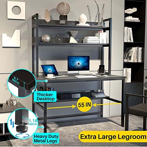 Aquzee Desk with Hutch, Computer Desk with Shelves, 55 Inch - Image 5
