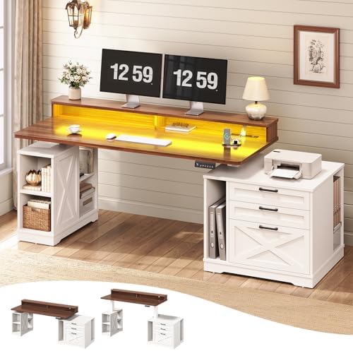 SEDETA Farmhouse Electric Standing Desk with 3 Drawers and File Cabinet by SEDETA