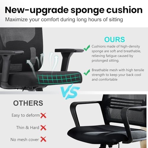 Monhey Black Office Chair, Ergonomic Office Chair, Home Office Desk Chair for Big and Tall People, Computer Chair with Adjustable Headrest, Lumbar Support, Flip-Up Arms, PU Wheels (03black) - Image 3