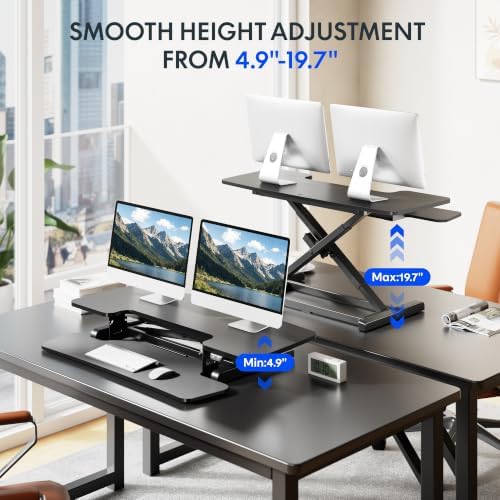FLEXISPOT 40" Electric Standing Desk Converter, Motorized Sit to Stand Desk Riser, Height Adjustable Desktop Dual Monitor Workstation with Large Keyboard Tray, Black - Image 3