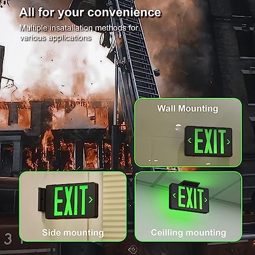 GZRUIYANG Green Exit Sign With Black Housing, LED Emergency Light With Battery Backup, UL Listed, AC 120/277V, Commercial Lights for Business - 2 Pack - Image 5