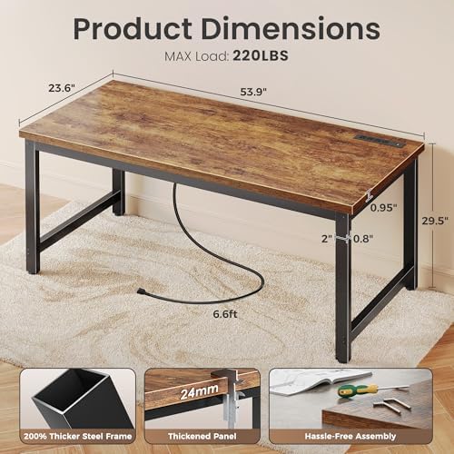 Huuger 55 x 24 inch Desk with Power Outlets & 0.95 Inch Thicker Desktop - Image 2