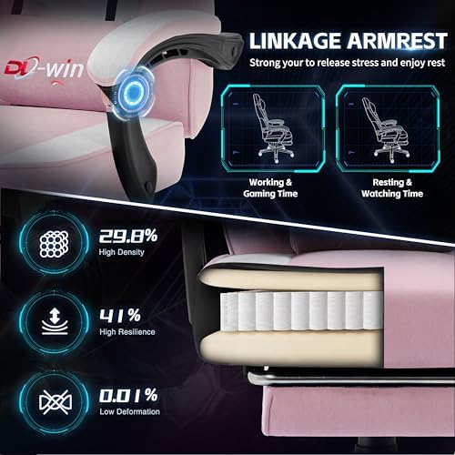 DL-win Video Gaming Chair for Adults, Computer Chair with Footrest and Ergonomic High Back, Big and Tall Gamer Chair with Massage Lumbar Support (Blush) - Image 5
