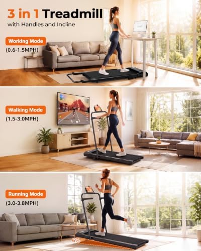 Superun Walking Pad with 6% Incline, Under Desk Treadmill, 3 in 1 Portable Treadmills for Home with Remote Control LED Display, 2.5 HP Quiet Mini Treadmill for Office Home Use, 300 Lbs Capacity - Image 2