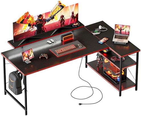 Mericonia 55 in L Shaped Gaming Desk, Large Corner Desk with Monitor Stand by MERICONIA