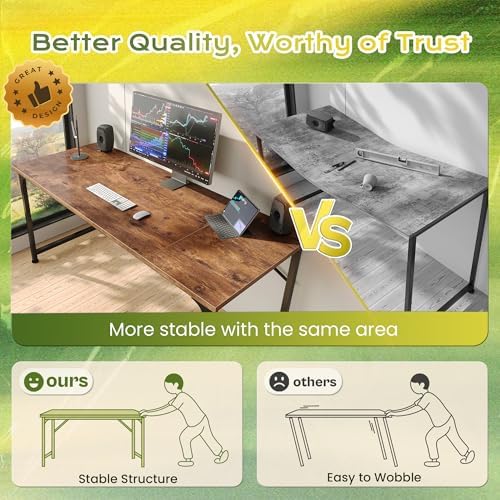 PRAISUN 55 Inch Computer Desk, Office Desk, Spacious Desktop, Rustic Brown - Image 4