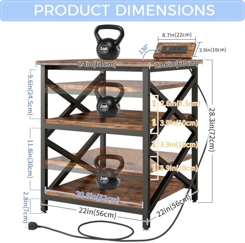 METYERRY 24"x23.6" Large Printer Stand with Power Outlet, 3 Tier Cart - Image 3