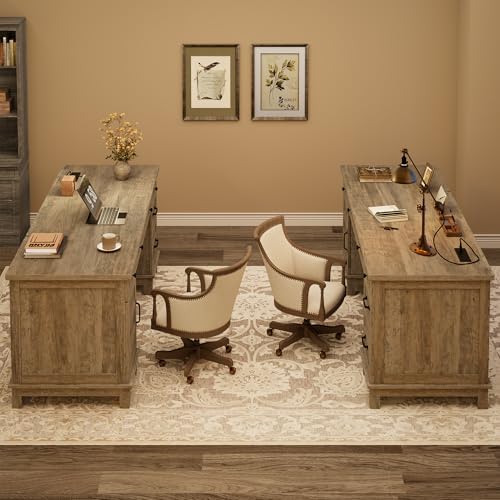 Garvee 60" Wooden Home Office Desk with File Drawers, Executive Desk with Adjustable Cabinet, Farmhouse Wood Desk with Power Outlet, Distressed Study and Work Table, Rustic Grey - Image 6