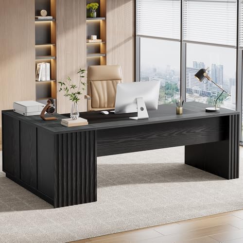 Tribesigns 78" L Shaped Executive Desk with Drawers, Large Office Computer Desk with Cabinet and Storage Shelves, Modern Business Furniture Sets Workstation for Home Office(Gray&Black) by Tribesigns
