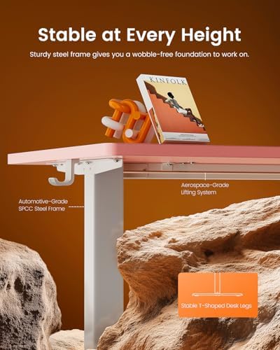 ErGear Height Adjustable Electric Standing Desk, 48 x 24 Inches Sit Stand up Desk, Memory Computer Home Office Desk, Pink - Image 5