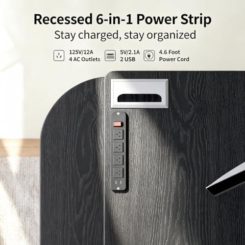 71" L-Shaped Executive Desk Big Business Furniture Desk Workstation, Large Office Computer Desk with Double Pedestal and Power Outlets, Modern Simple Table Conference for Home Office, Black - Image 3