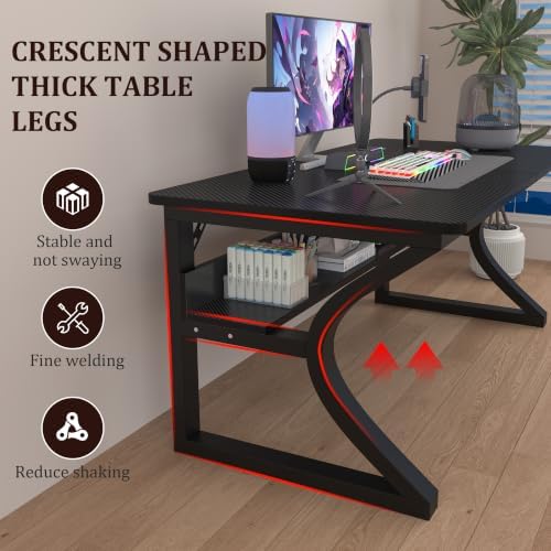 Wood Computer Desk Table for Office Gaming Pc (Carbon Fiber - Black, 55") - Image 5