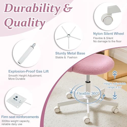 VINGLI Candy Chair Armless Cute Desk Chair,Comfy Small Office Chair with Wheels,Vanity Chair Lumbar Support,Teddy Adjustable Rolling Swivel Computer Task Chair for Home Office,Bedroom,Lilac Purple - Image 3