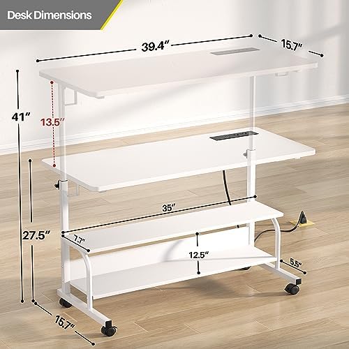 Armocity 39" Rolling Standing Desk with Charging Station for Couch Bed - Image 3