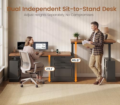 SEDETA 98.4'' Standing Two Person Desk with 3 Drawers, Storage Cabinet - Image 4