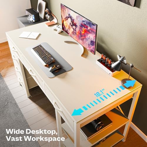 Huuger Computer Desk with 6 Drawers, Office Desk with Shelves, Reversible Gaming Desk, Corner Desk with Storage, Work for Home Office, Study, Living Room, 47inch, White - Image 4