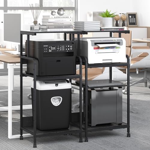 Arbuxzuy 4 Tier Stand with Storage Shelf, Tall Mobile Printer Table for Home Office, Adjustable Stands for Heat Press Scanner Fax (Black) - Image 7