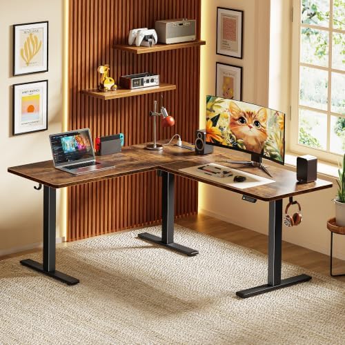 Huuger 63 x 55 Inch L Shaped Standing Desk with Power Outlets - Image 2