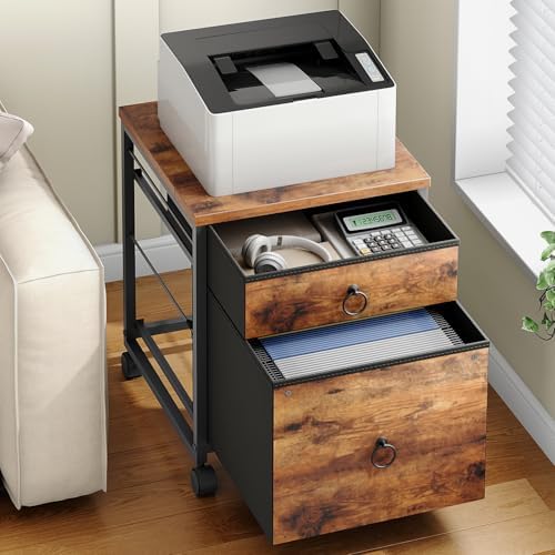 HOOBRO File Cabinet, 2-Drawer Vertical Mobile Office Cabinet, Rolling Printer Stand, for A4/Letter Size Files, Nonwovens Drawer, for Home Office, Rustic Brown BF21WJ01 - Image 5