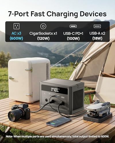 Portable Power Station 1200W Peak, 576Wh LiFePO4 Battery Solar Generator - Image 3