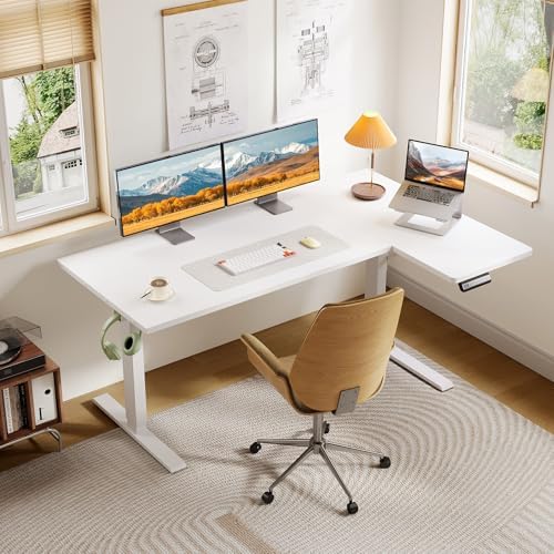 OffiGo 55 Inch Reversible L Shaped Electric Standing Desk, White - Image 2
