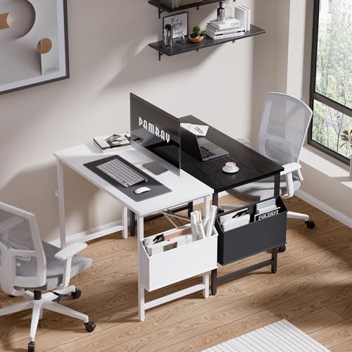 Pamray 32 Inch Computer Desk Small Spaces Desk with Storage Bag for Bedroom Writing and Home Office Work Small Study Desk Table White - Image 2