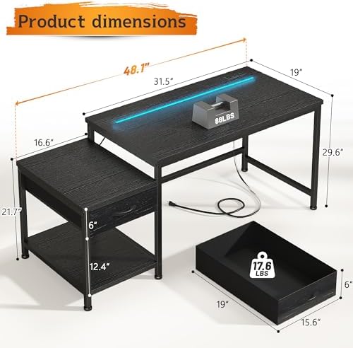 DurayLoly 48" Gaming Desk with Printer Shelf & Drawer for Teen Gaming Room - Image 2
