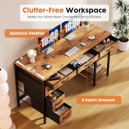 Sweetcrispy 47" Computer Desk with 6 Fabric Drawers & Storage Shelves - Image 6