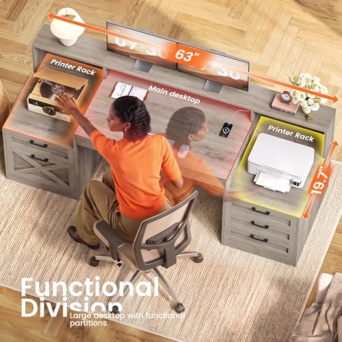 SEDETA 63" Executive Office Desk with 5 Drawers, Grey - Image 5
