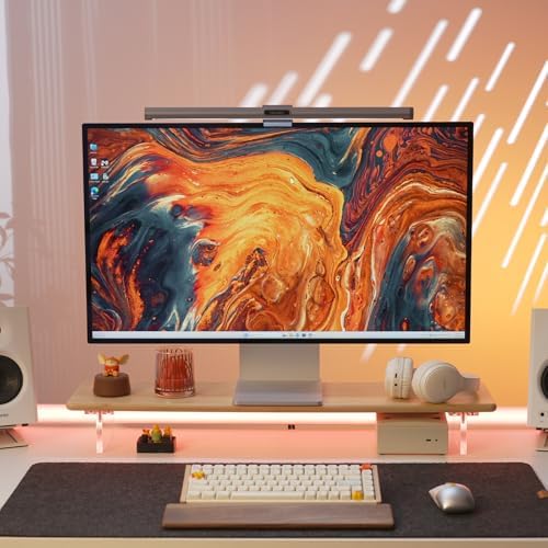 Bamboo Monitor Stand Riser, Natural Desk Shelf with Acrylic Legs - Image 5
