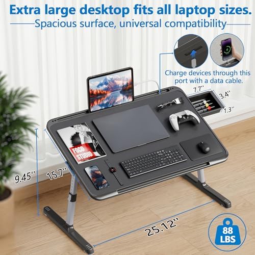 Potuopy Adjustable Laptop Lap Desk, X-Large Foldable Bed Table Tray - Image 2