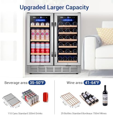 Wine and Beverage Refrigerator 30 Inch, Upgrade Dual Zone Wine Cooler, 30'' Wine beverage Fridge Built in or Freestanding Under Counter Large Capacity Glass Door Advanced Cooling System - Image 5