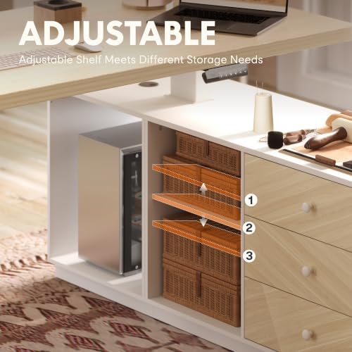 FLEXISPOT 71" Executive Standing Desk with File Cabinet, White Wood Grain - Image 6