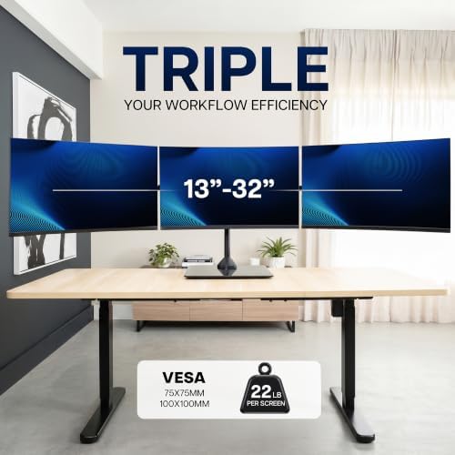 VIVO Black Triple Monitor Mount, Freestanding Triple Monitor Arm Stand for Desk with Glass Base, Heavy Duty Fully Adjustable Stand for 3 Screens up to 32 inches, Black, STAND-V332FG - Image 5