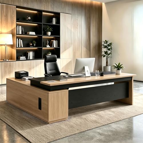 L Shaped Executive Desk with Drawers, Large Wood Workstation, Modern Executive Office Furniture for Home Office and Business Workspace, Multiple Sizes & Colors by Unknown
