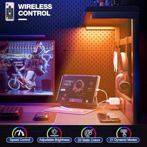 Grandder Gaming Desk 47 Inch with Power Outlet and LED Light, Computer Desk with Reversible Shelves and Storage Drawer, Pc Small Desk for Home Office Table with Bag, Carbon Fiber Black - Image 6